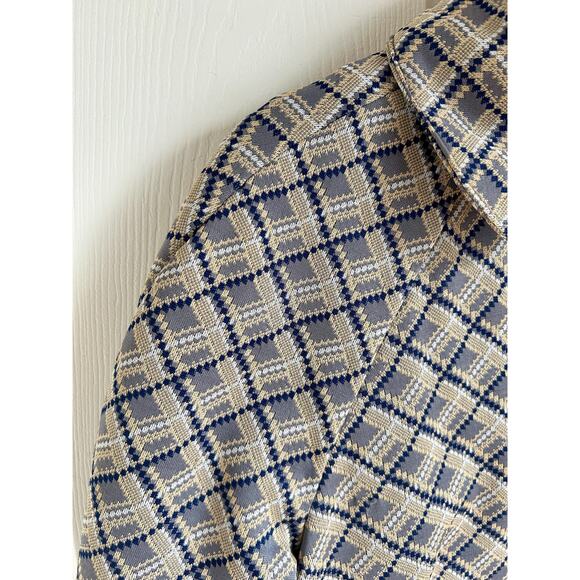 Vintage Patterned A-Line Coat Size Small, Blue and Beige | 60's Style Mod Coat - Picture 5 of 8